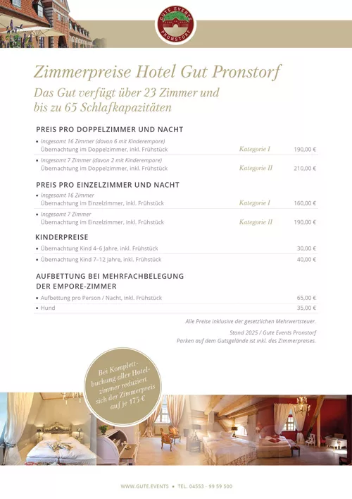 Zimmerpreise Gut Pronstorf 2025