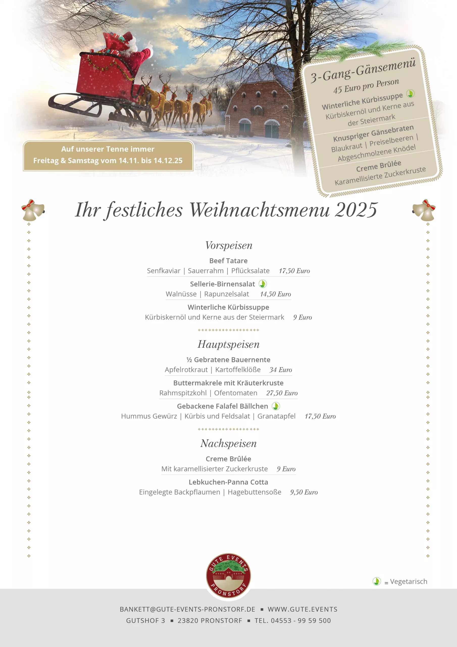 Weihnachtsmenue Gut Pronstorf 2025