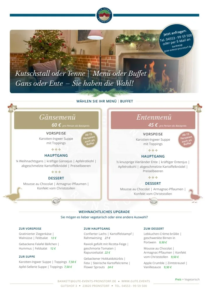 Weihnachtsbuffet auf Gut Pronstorf 2026