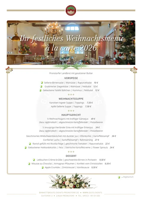 Weihnachtsmenü à la carte Gut Pronstorf 2026